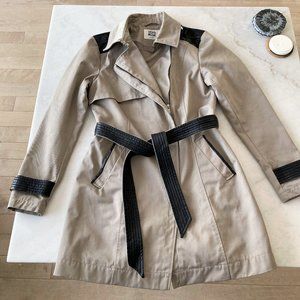 Vero Moda 3/4 trench coat jacket asymmetrical zip tan beige & black faux leather